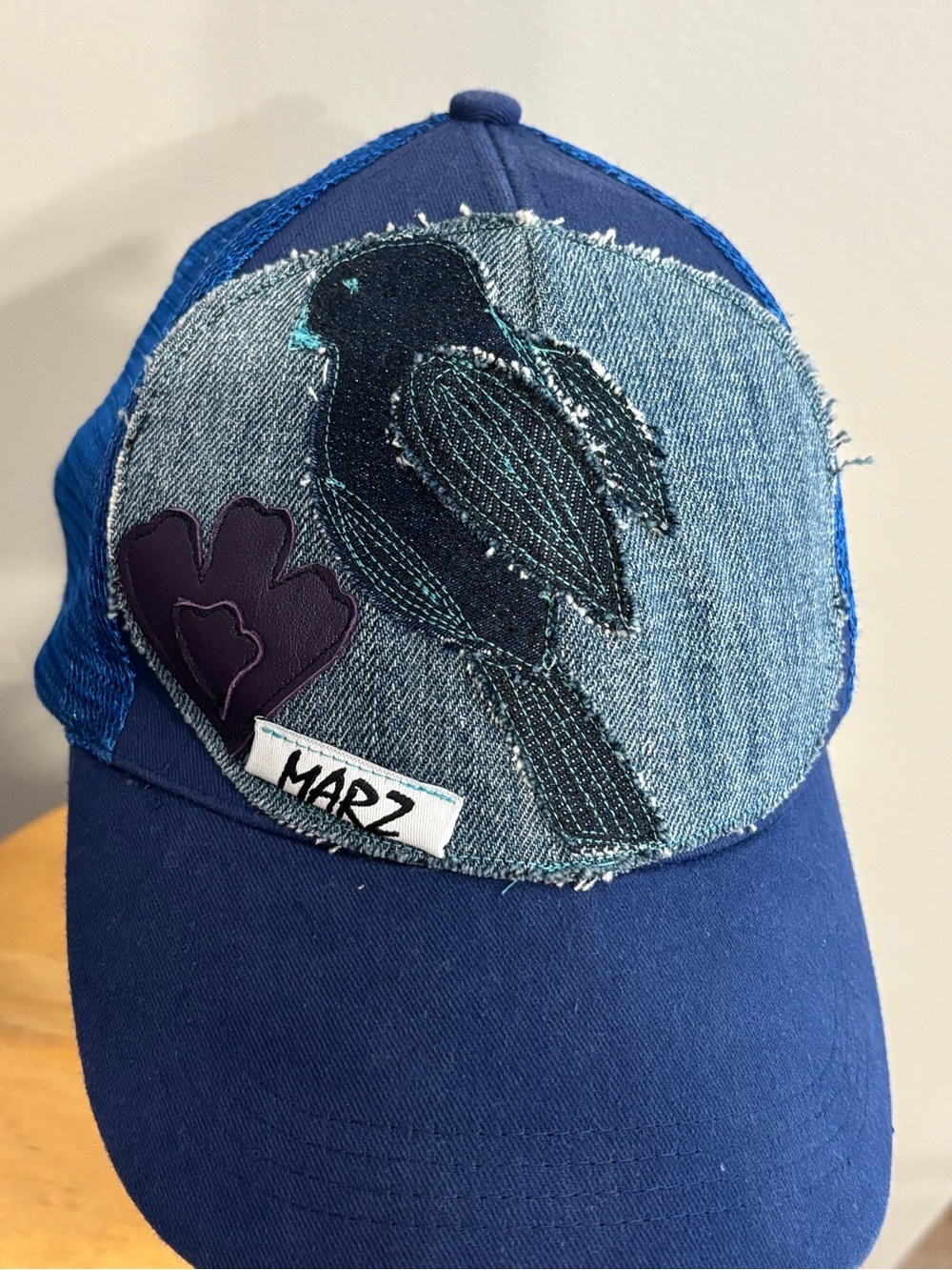 Blue Denim Bird Patch upcycled cap